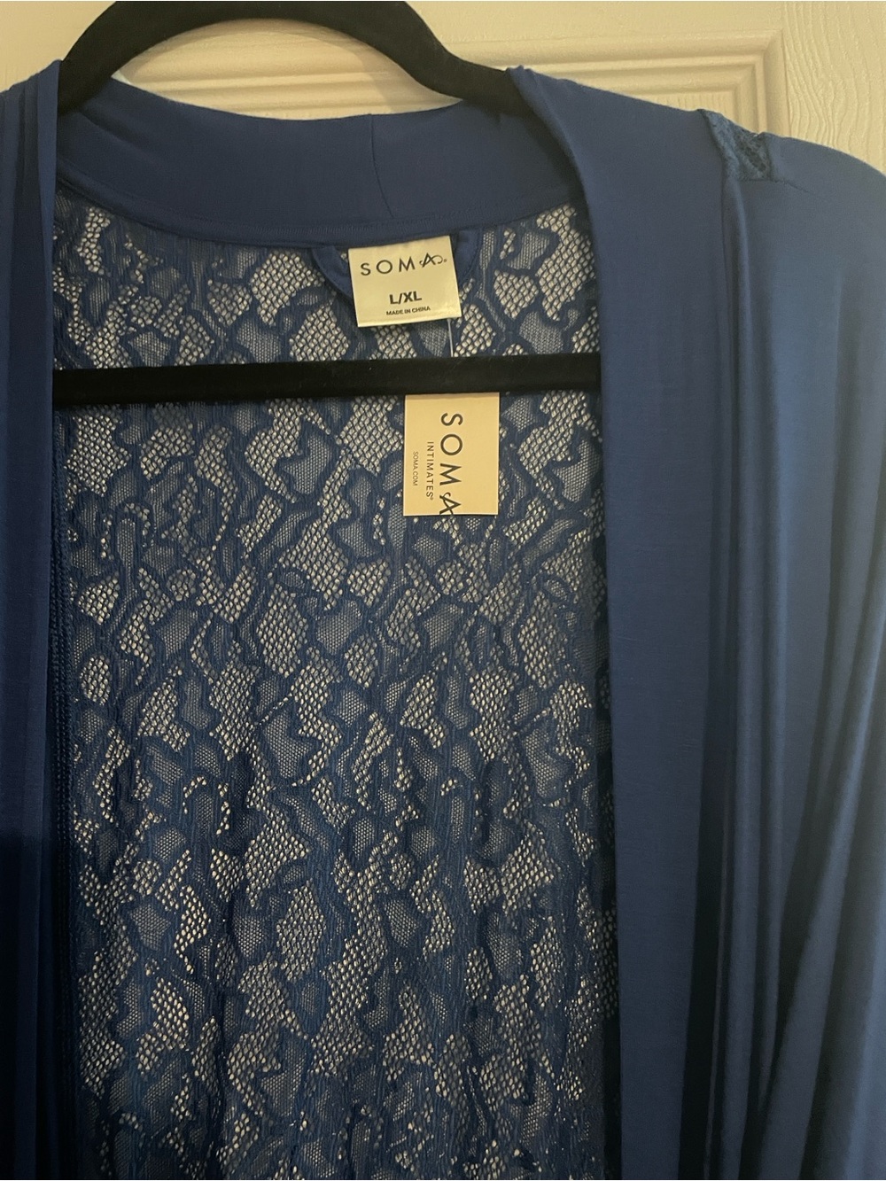Soma Deep Blue Lace-Back Robe with Tie Waist - Picture 3 of 6